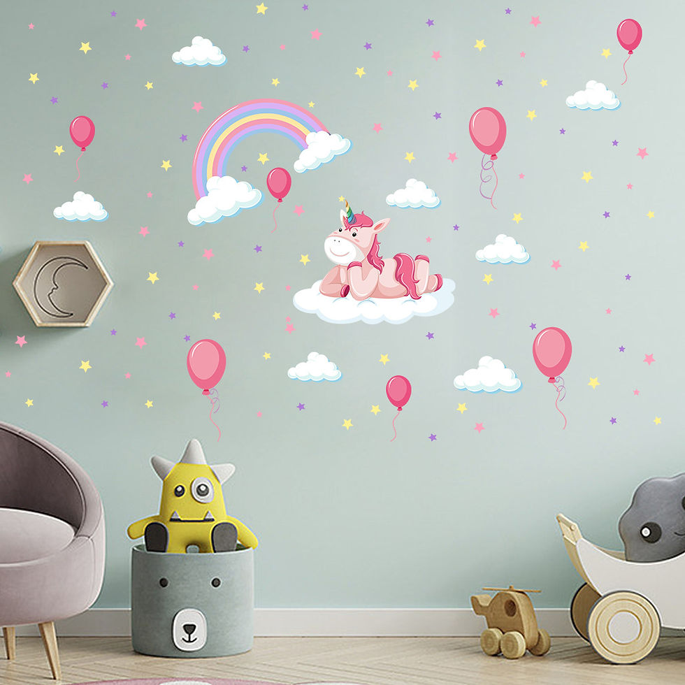 Thumbnail: Cartoon Unicorn Horse Rainbow balloon Star Shape Pattern Wall Sticker For Kids R