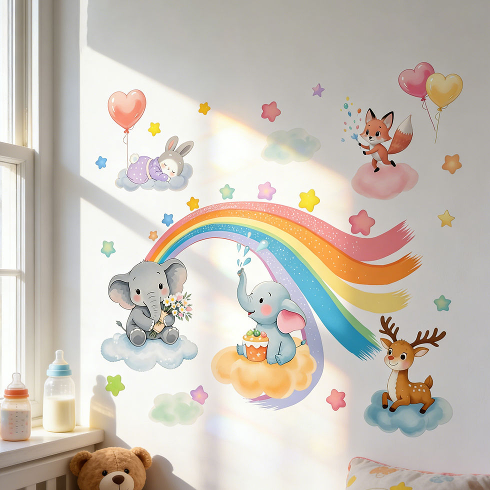 Thumbnail: Clouds Elephants Rainbow Stars Wall Stickers for Kids Room Girls Bedroom Nursery