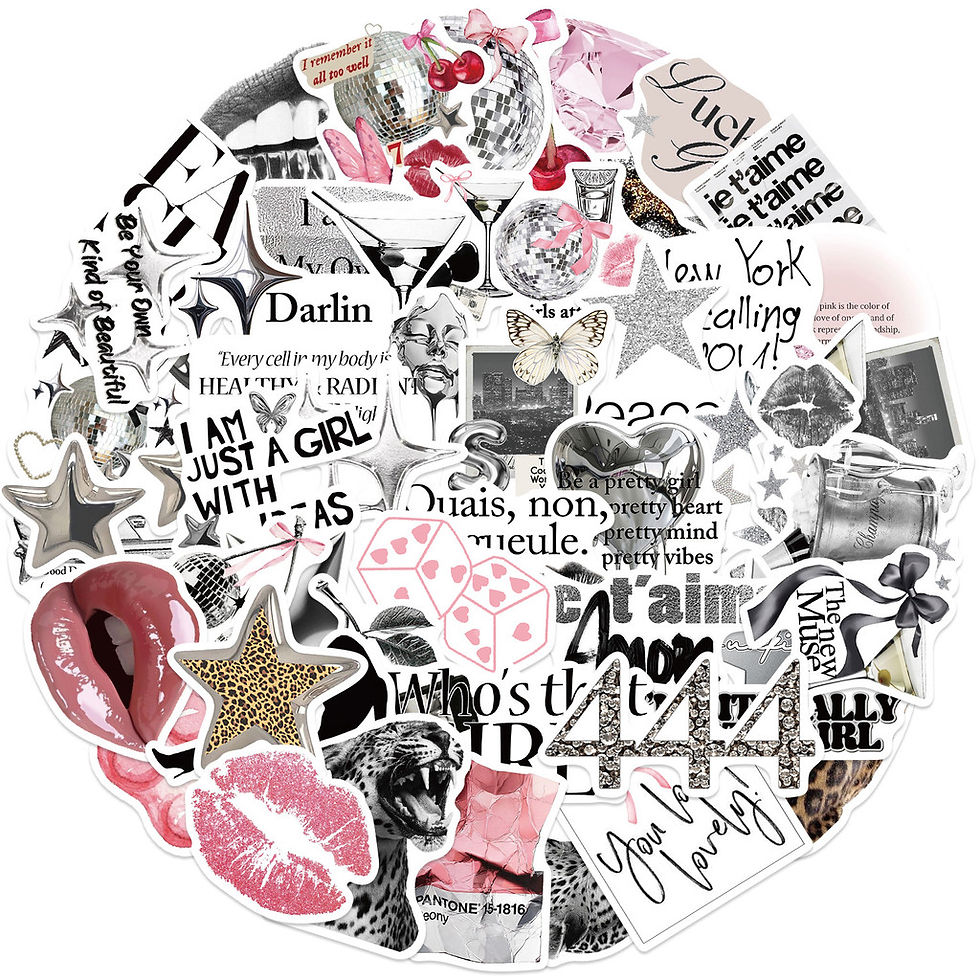 Thumbnail: 50Pcs Vintage Silver Lucky Girl Series Stickers PVC Waterproof Decals for Skateb