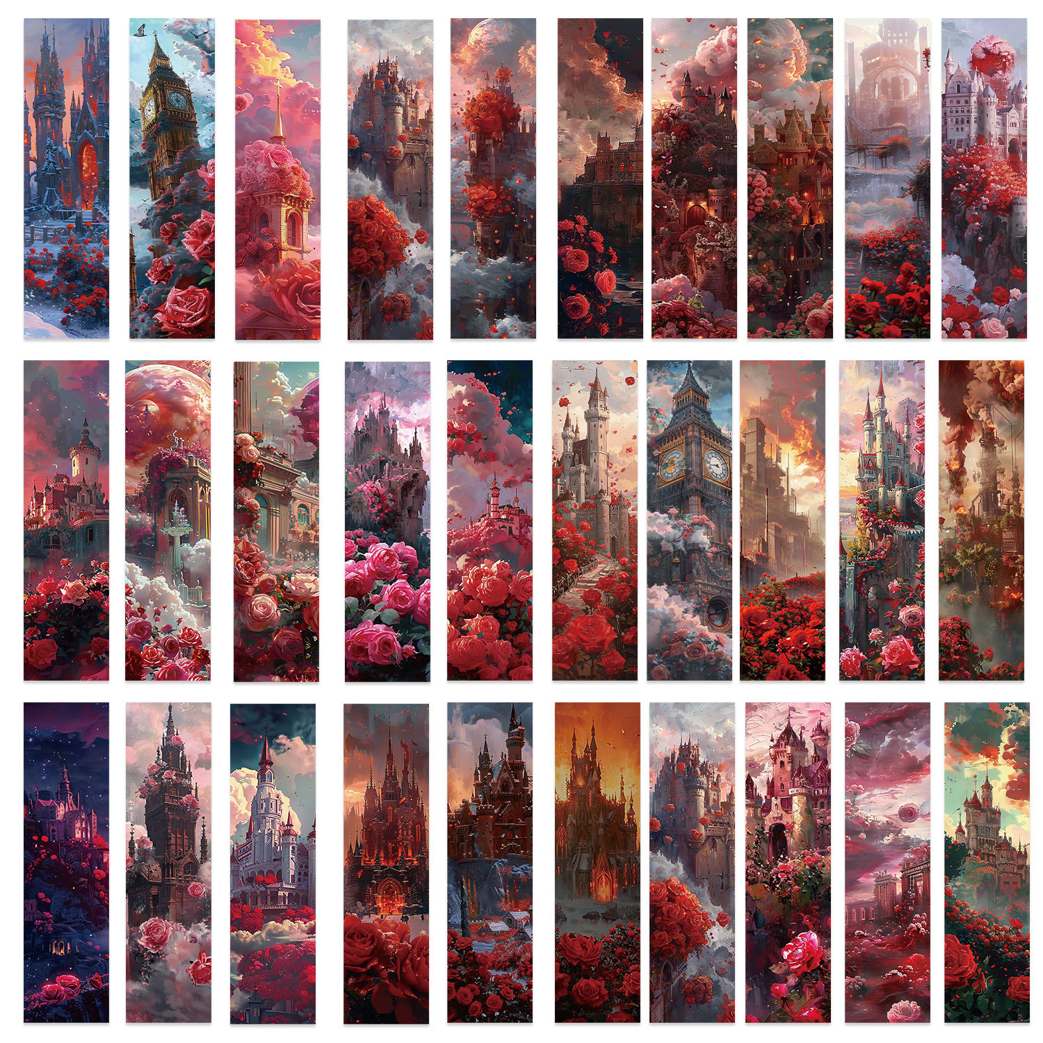 30pcs Rose Landscape Bookmark Flowers for Pages Book Marks for Readers Retro Cre