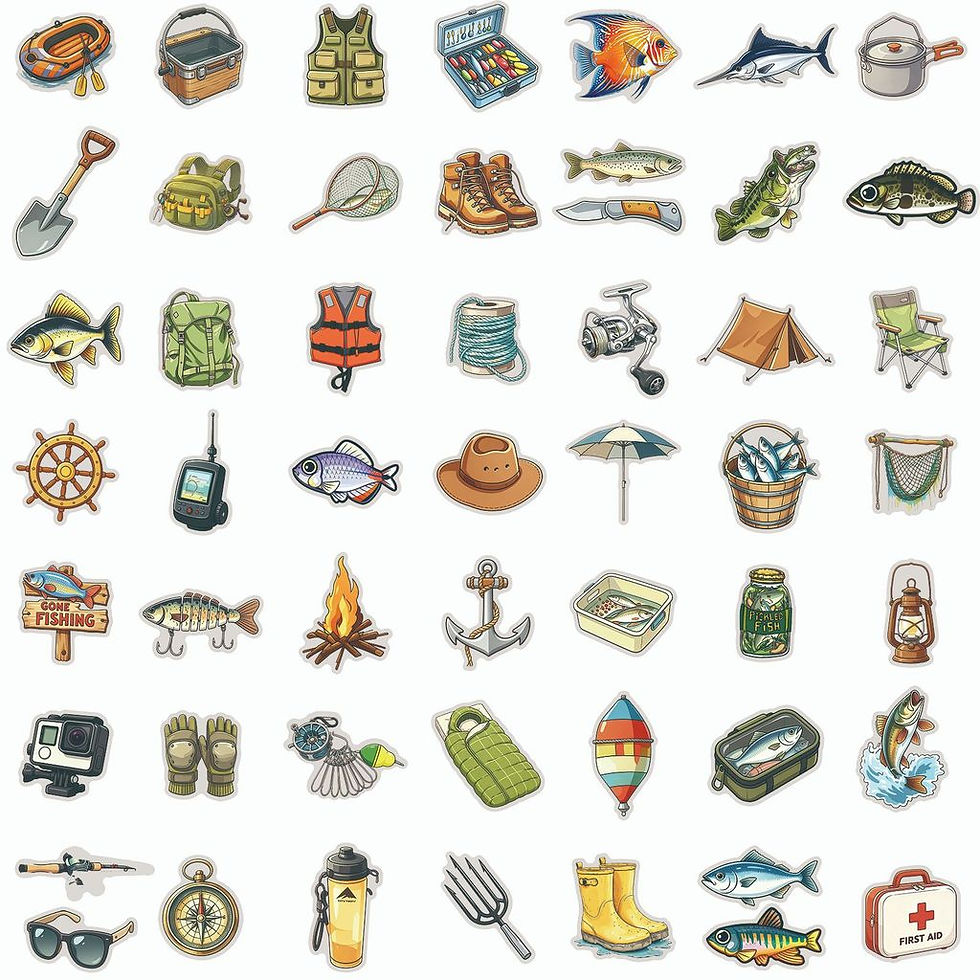 Thumbnail: 50Pcs Double Transparent Cartoon Fishing Graffiti PET Stickers Waterproof for Bo