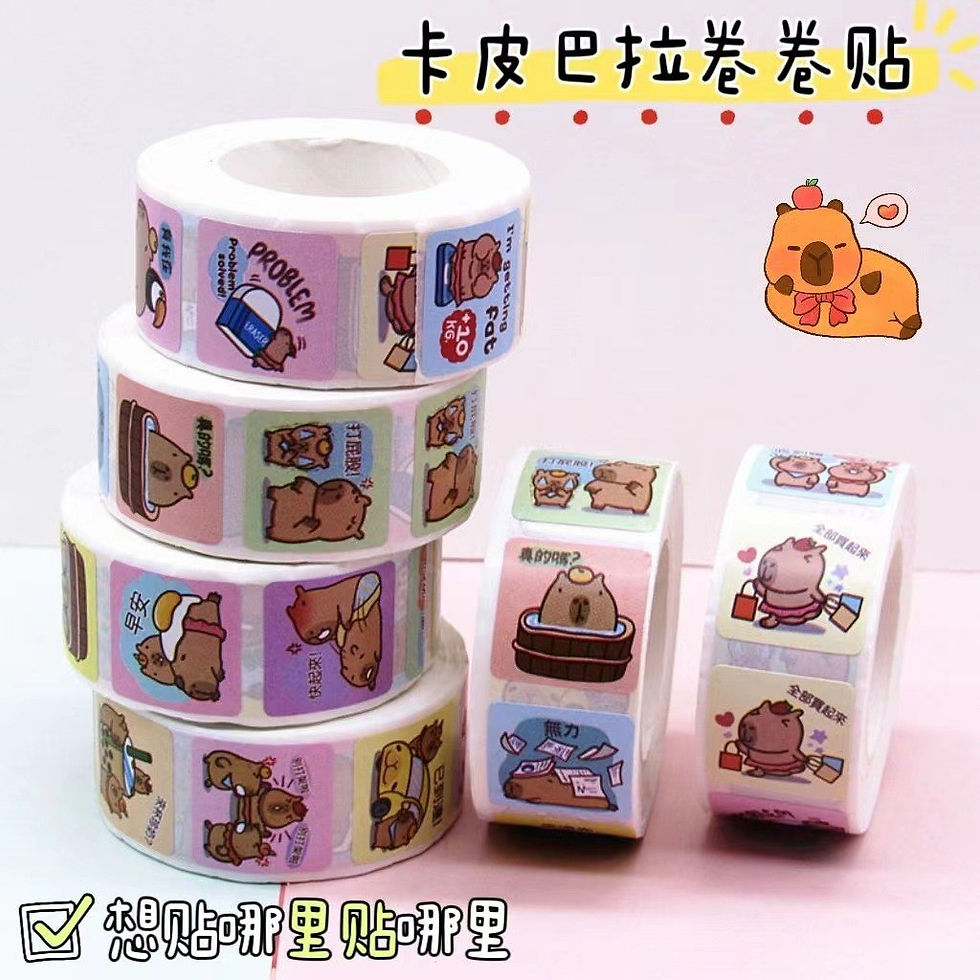 Thumbnail: 500 Sheets/Roll Cute Kapibara Coiled Stickers - Waterproof PET Decals for DIY Jo