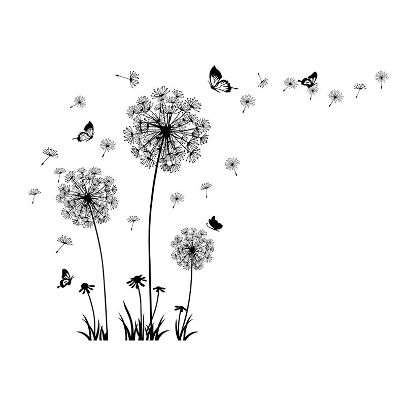 Thumbnail: 1pc, Black Romantic Dandelion Wall Decal, Wall Stickers For Room Living Room Bed