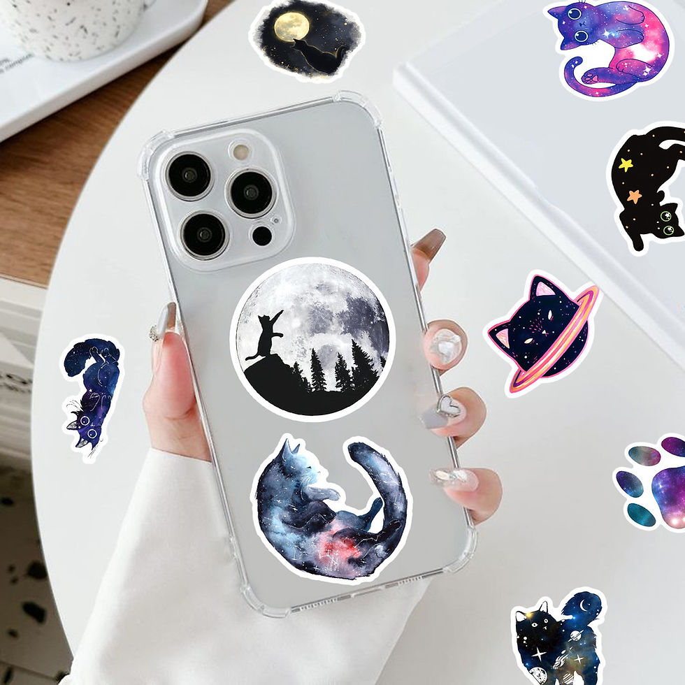 Thumbnail: 50PCS Cartoon Starry Sky Cat Graffiti Stickers - Cute Cat Design Waterproof Deco