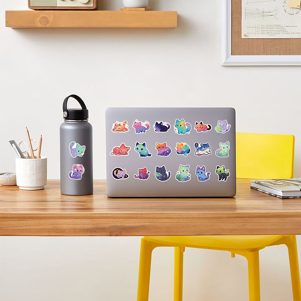 Thumbnail: 52 Pcs Starry Sky Cat Stickers - Dreamy Galaxy Feline Decals for Laptop, Phone C