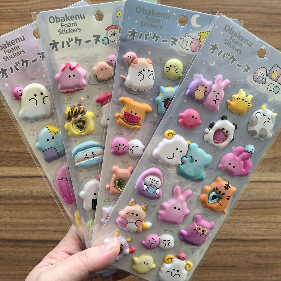 Thumbnail: 4 Sheets Obakeinu Foam Stickers - Cute Ghost Character Decals for DIY Crafts, Jo