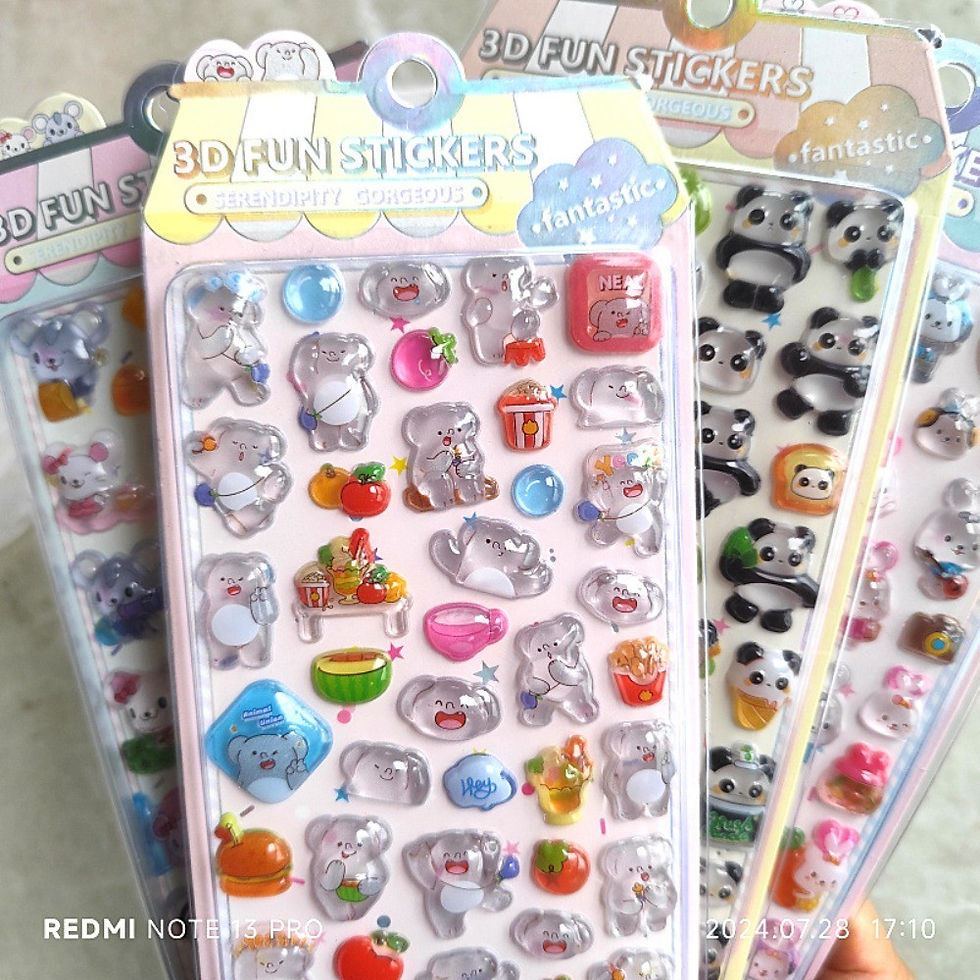 Thumbnail: 4-Piece 3D Embossed Crystal Animal Fun Stickers - Decorative Decals for Kids, No