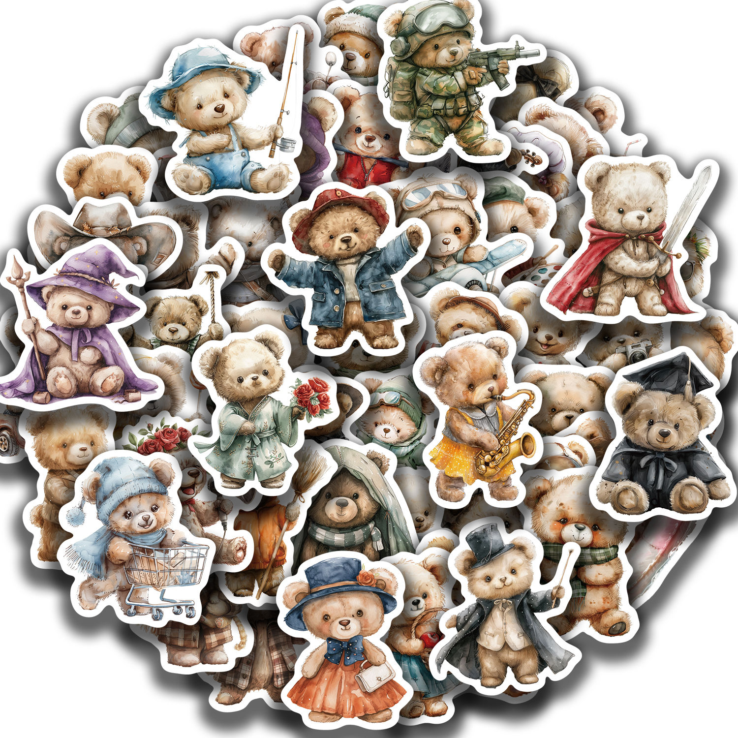 55Pcs Cute Teddy Bear Stickers Decoration for Laptop Cup Phone Case Helmet Lugga