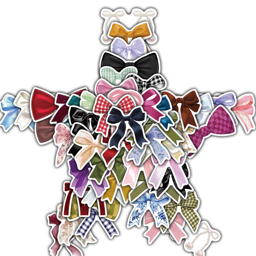 50PCS Cute Bow Sticker Guitar Y2K Fashion Skateboard Wall Bar Cafe Living Phone