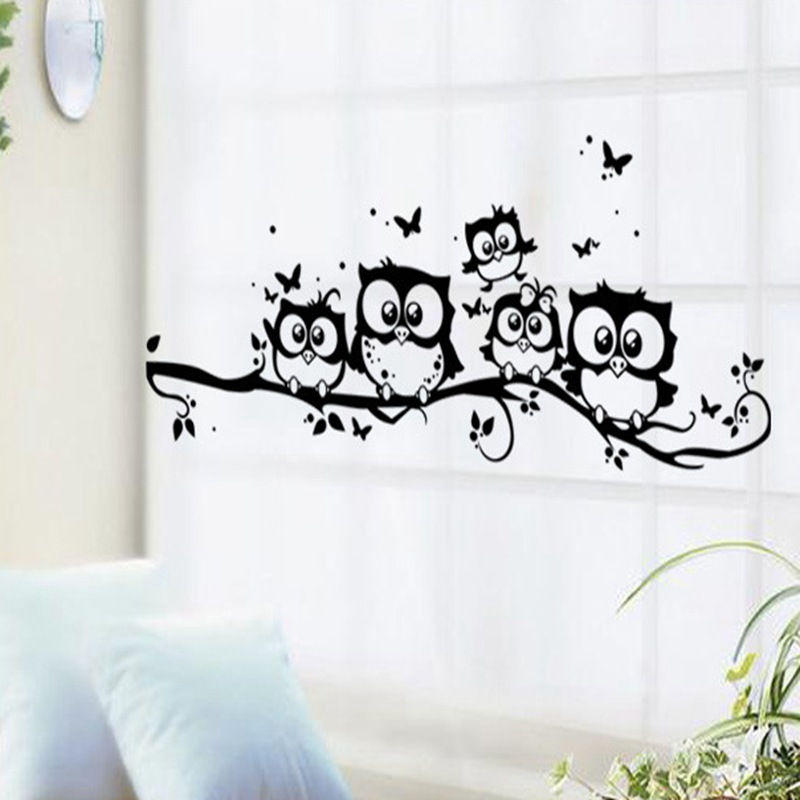 Thumbnail: New Creative Five Owls, Branches, Small Animals, Removable Stickers, Toilet Room