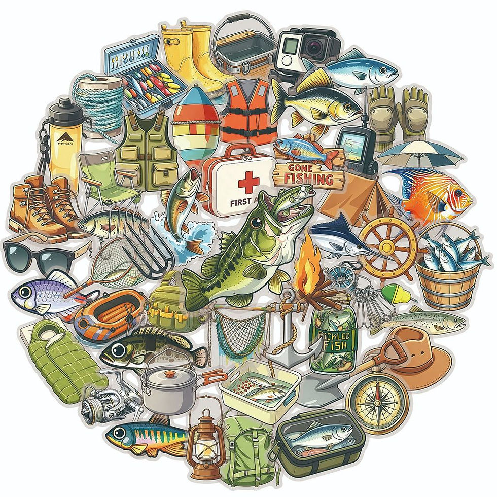 Thumbnail: 50Pcs Double Transparent Cartoon Fishing Graffiti PET Stickers Waterproof for Bo