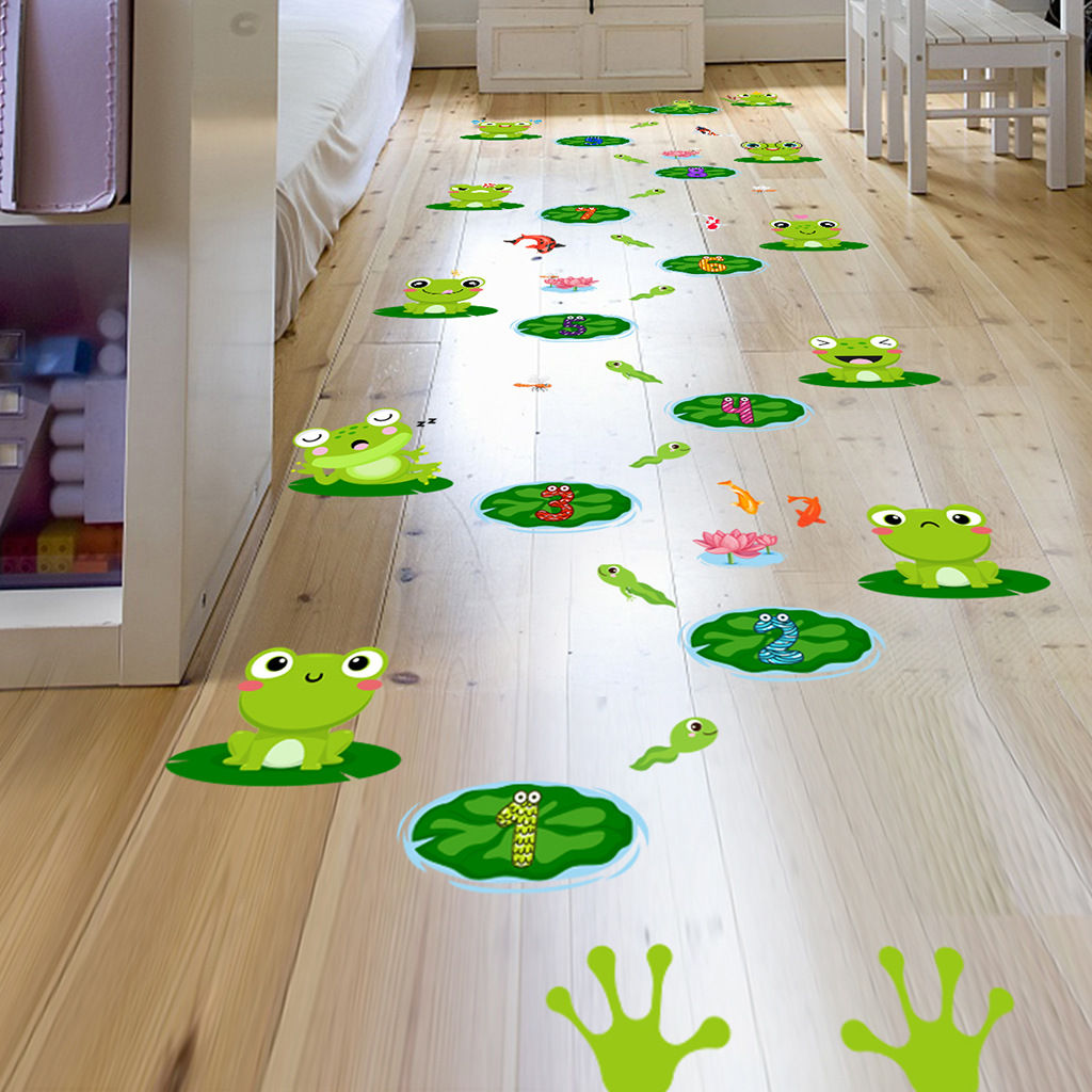 Cartoon Frog Lotus Leaf Wall Stickers For Children's Room Cute Parent-child Game