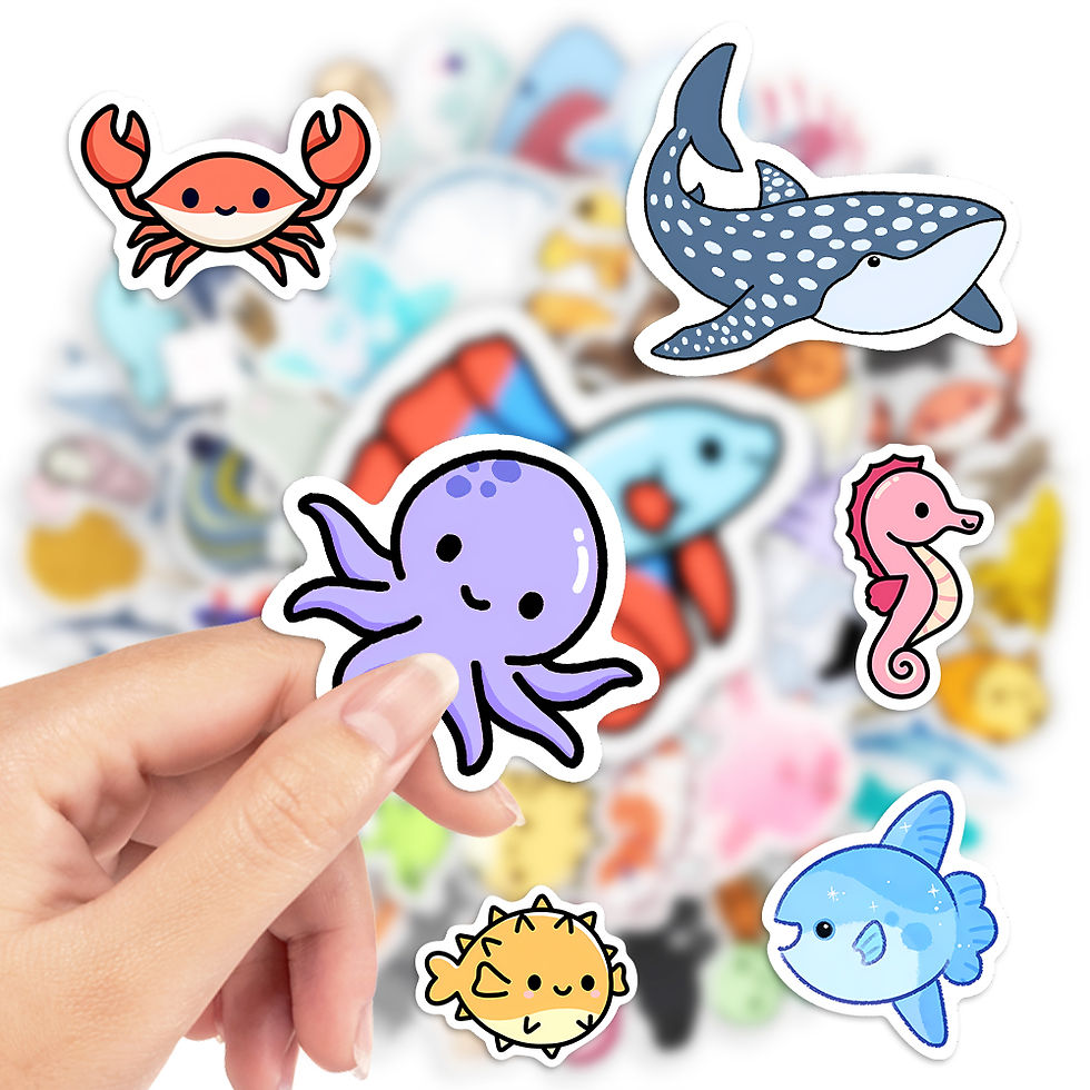 Thumbnail: 10/25/50Pcs Kawaii Marine Animal Stickers For Child Cute Cartoon Jellyfish Shark