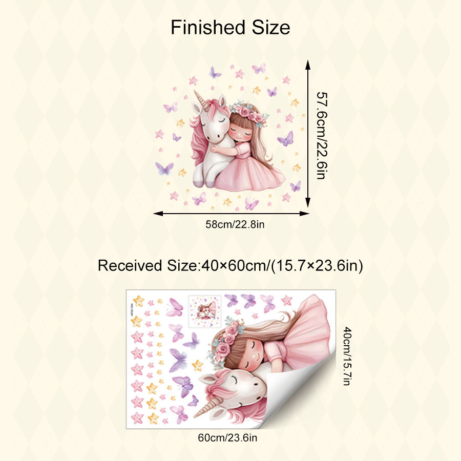 Thumbnail: Cartoon Girl Unicorn Vinyl Child Wall Stickers for Baby Room Decoration Bedroom 