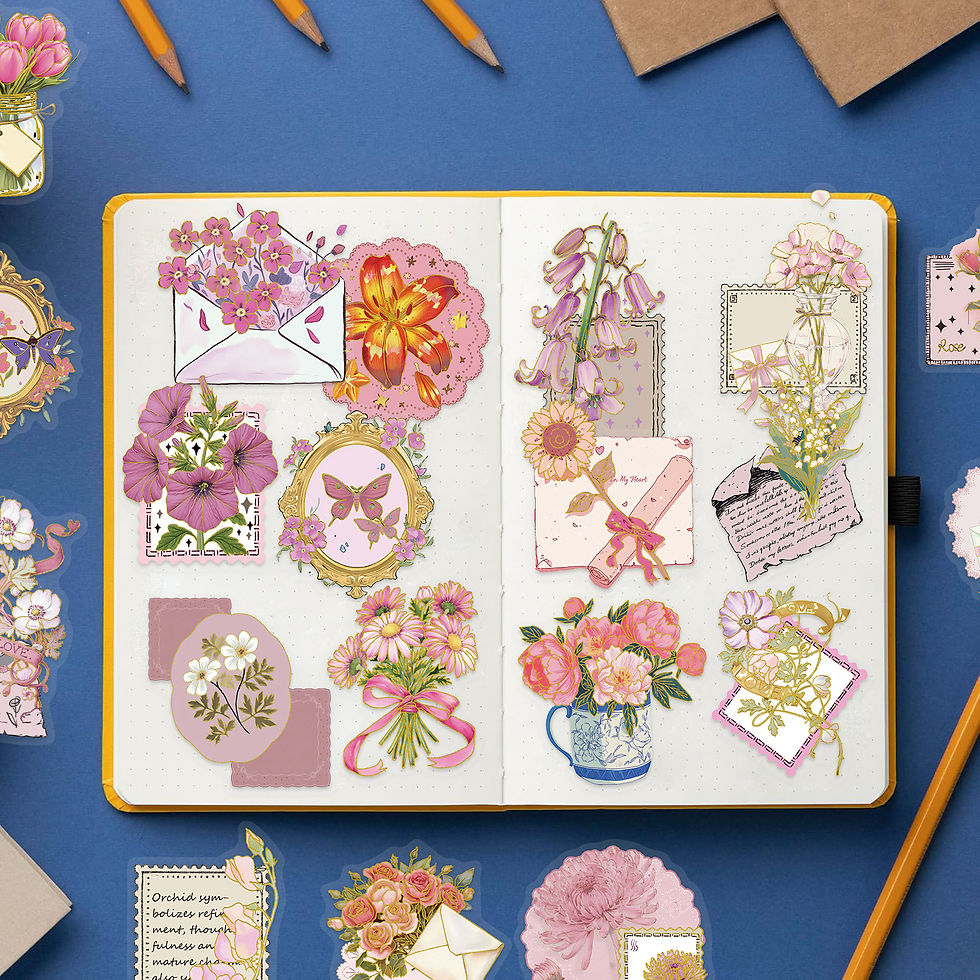 Thumbnail: 50PCS Retro Floral Transparent PET Hot Stamping Stickers Folwer Graffiti Decals 