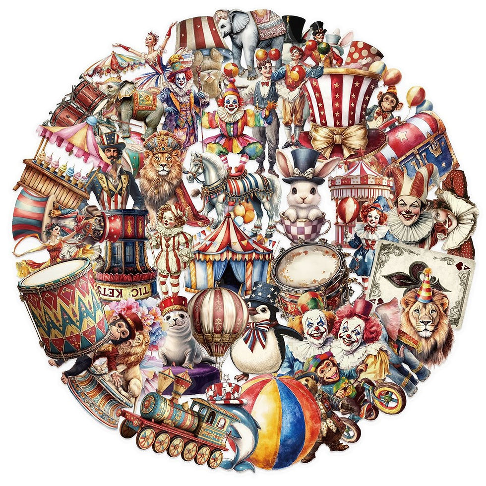 Thumbnail: 50Pcs Transparent Cartoon Circus Stickers - Waterproof PET Decor for Journals, G
