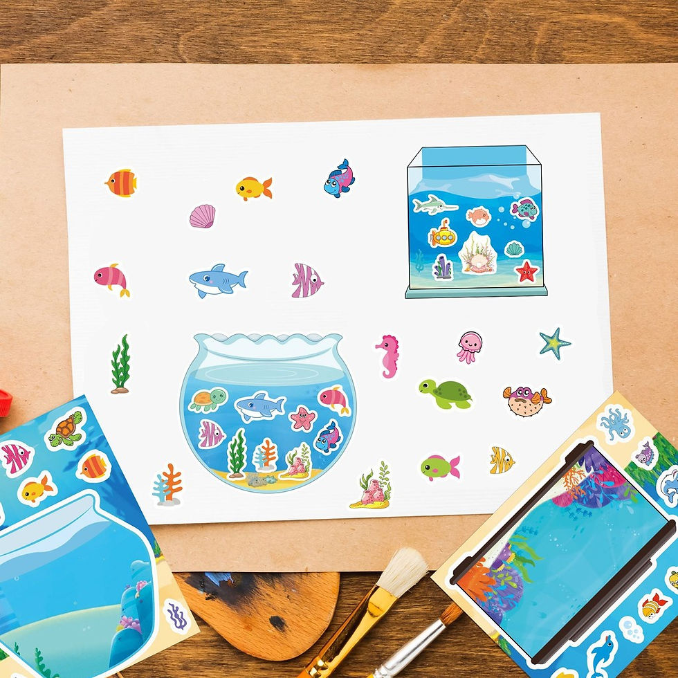 Thumbnail: 8 Pieces Fish Tank Marine Animal Scenery Puzzle Stickers Kids' Cartoon DIY Puzzl