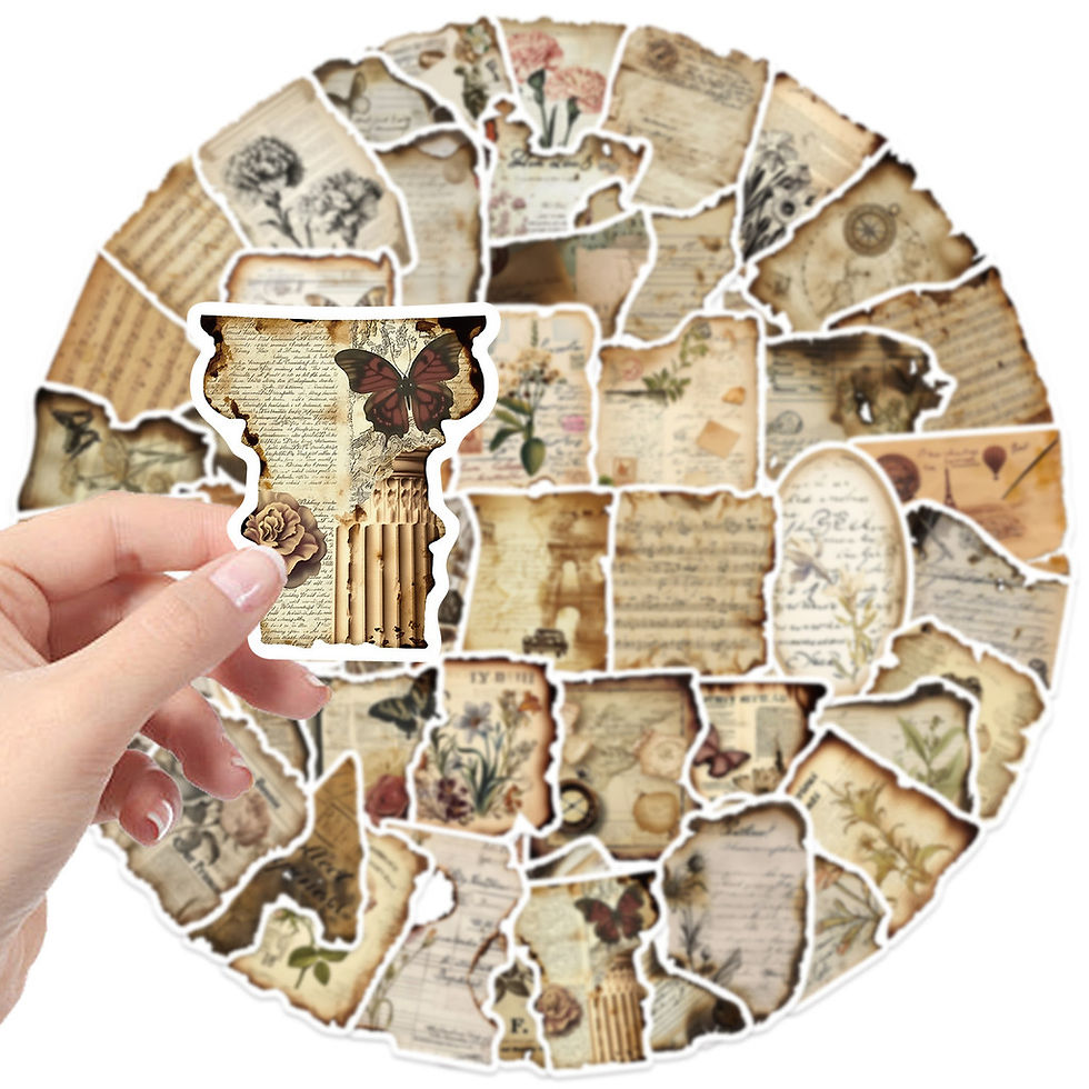 Thumbnail: 50 Pcs Vintage Burned Text Stickers - Waterproof PVC Decals for Phone, Journal &
