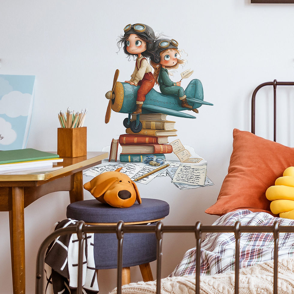 Thumbnail: Cartoon Book Airplane Wall Sticker Removable PVC Wall Decoration Suitable For Ki