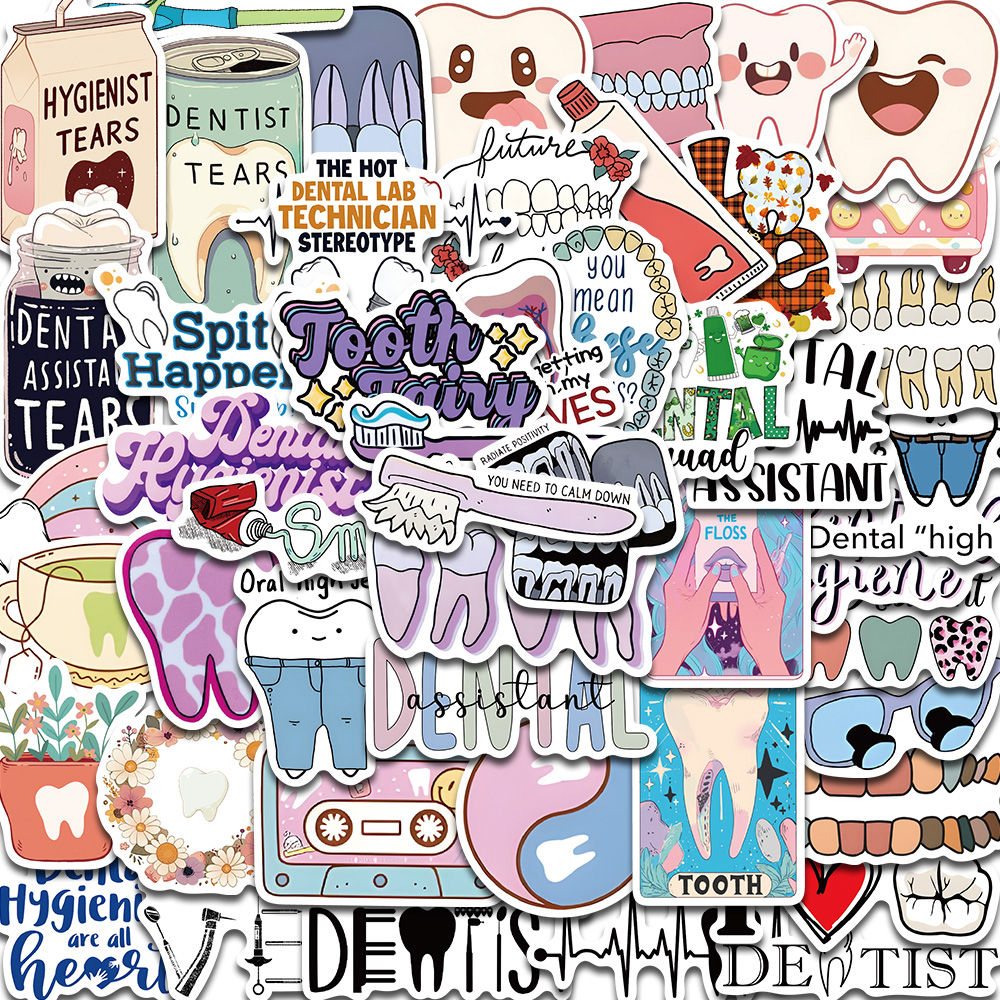 50PCS Dental Stickers Dentist Scrapbook Graffiti Laptop DIY Dentist Store Health