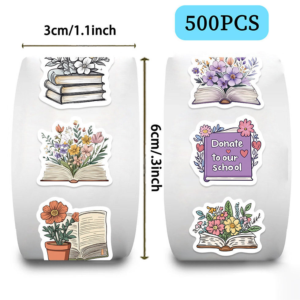 Thumbnail: Floral & Reading Washi Tape Roll (500 Sheets) - Cute Bookish Decor Stickers for 