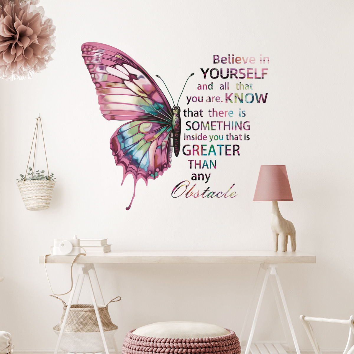 Colorful Butterfly Inspirational English Phrases Self adhesive Detachable PVC Wa