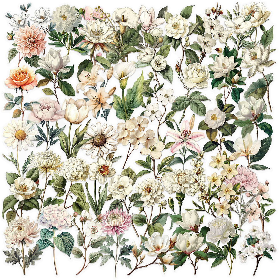 Thumbnail: 50pcs Retro Long-Branch Flowers Floral Stickers Transparent Decals for Phone Cas