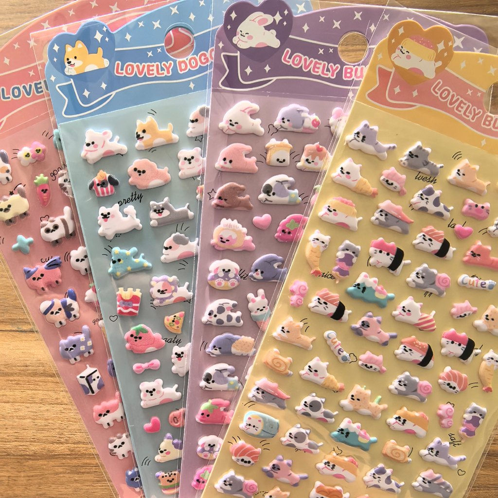 4-Pack Cute Animal Family Themed 3D Stickers - Vibrant Decor Embellishments for