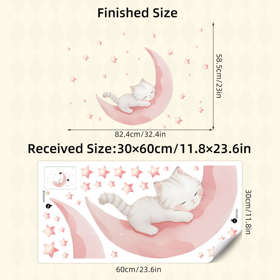 Thumbnail: Cartoon Pink Moon Cute Cat Sleep Wall Stickers Baby Room Star Home Decor Accesso