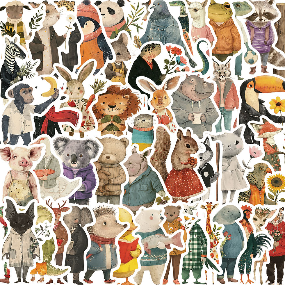 Thumbnail: 50pcs Vintage Animals Cliparts Stickers Aesthetic Motorcycle Phone Car Skateboar