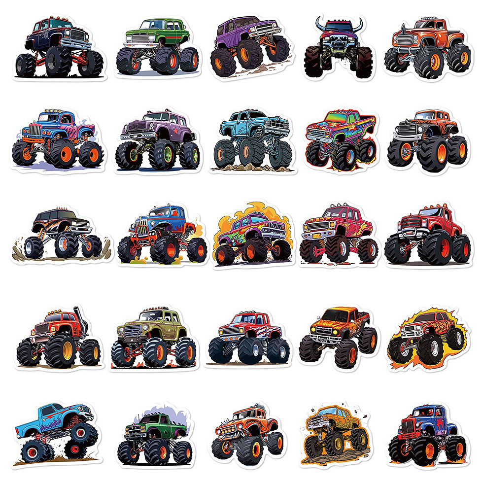 Thumbnail: 50/100PCS Cartoon Creative Monster Truck Stickers Laptop Luggage DIY Waterproof 