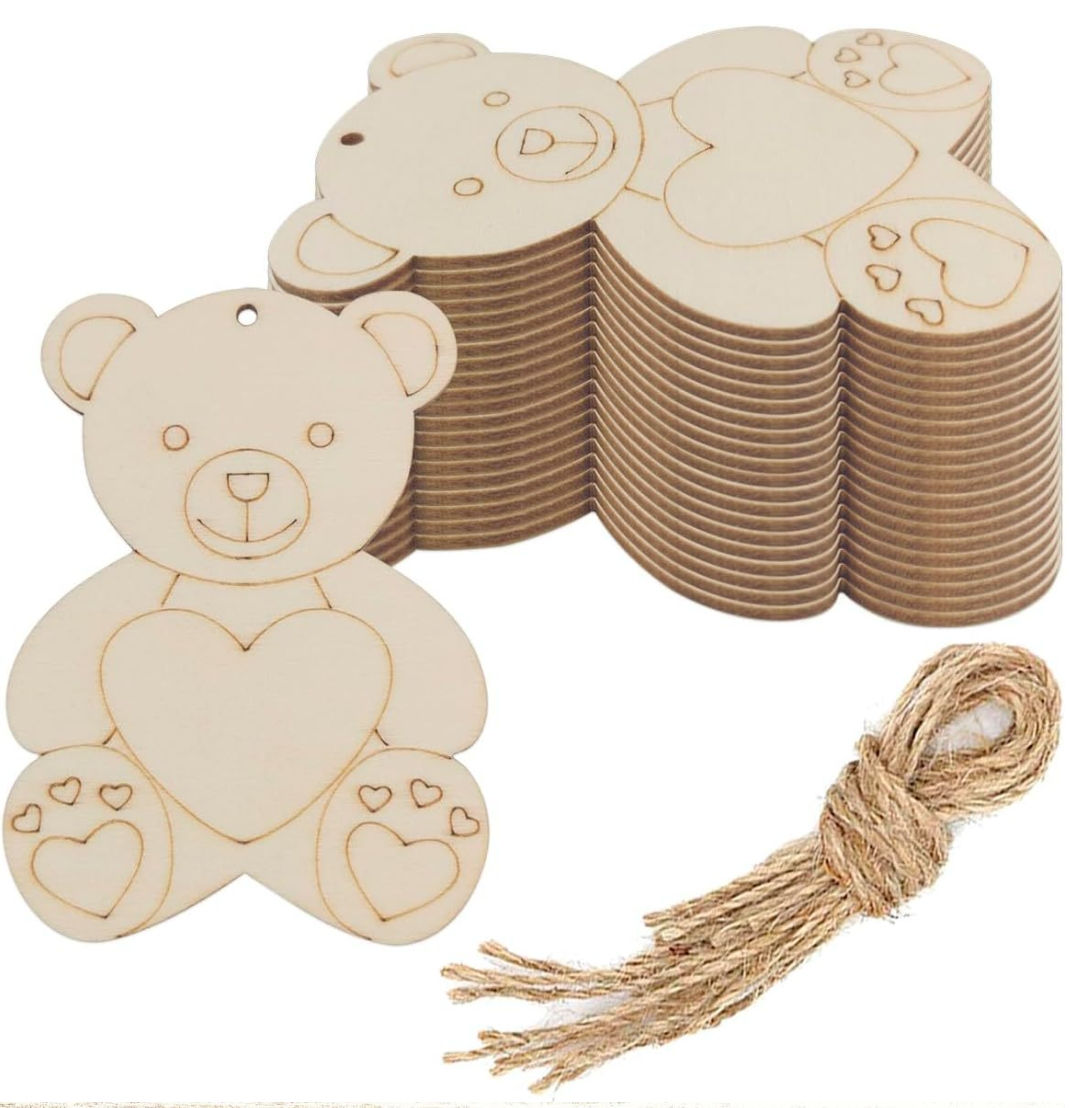 10pcs DIY Wooden Bear Ornaments for Christmas - High-Quality Craft Kit, Perfect 