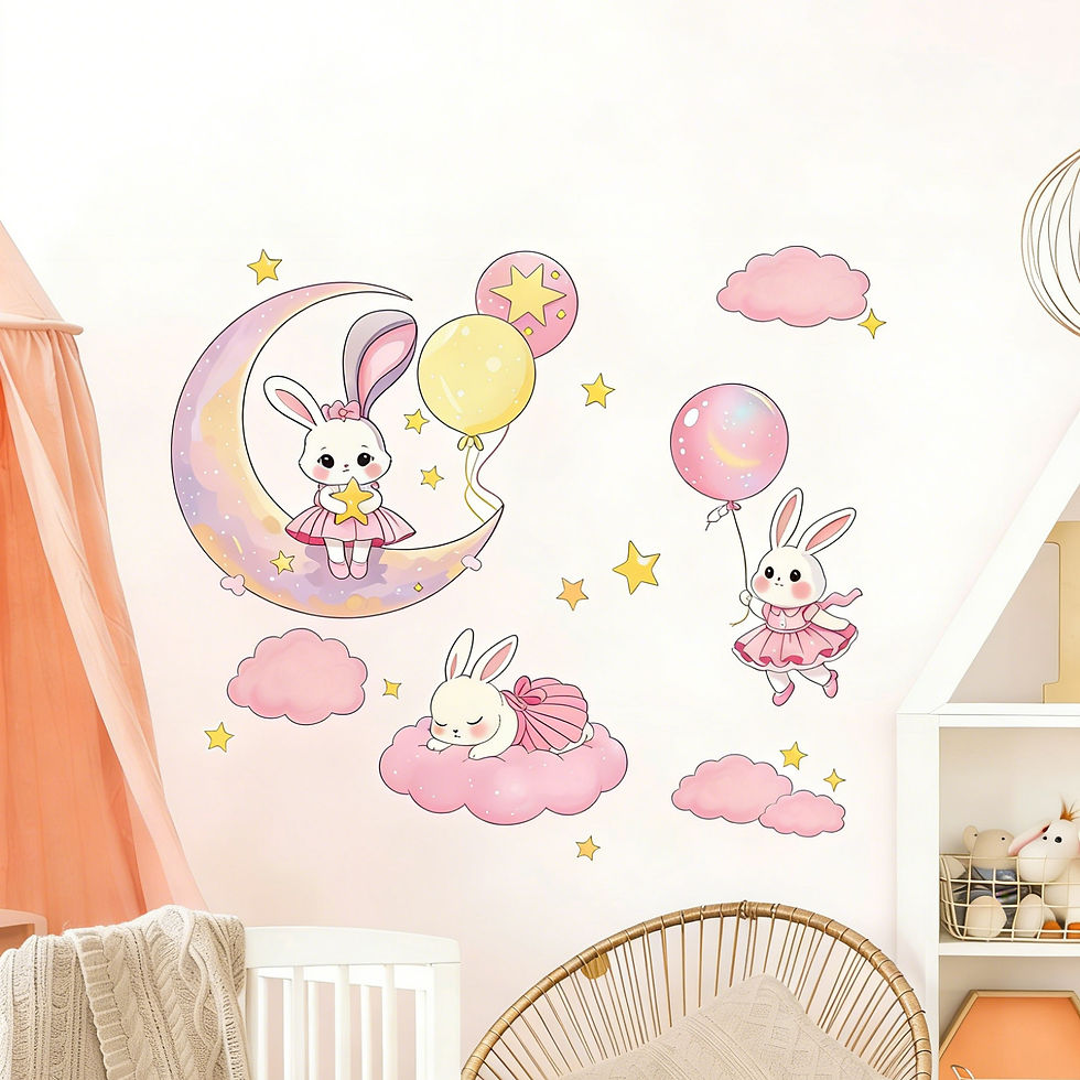 Thumbnail: Pink Sleeping Rabbit Moon Decal Wall Sticker for Children's Room Bedroom Living 