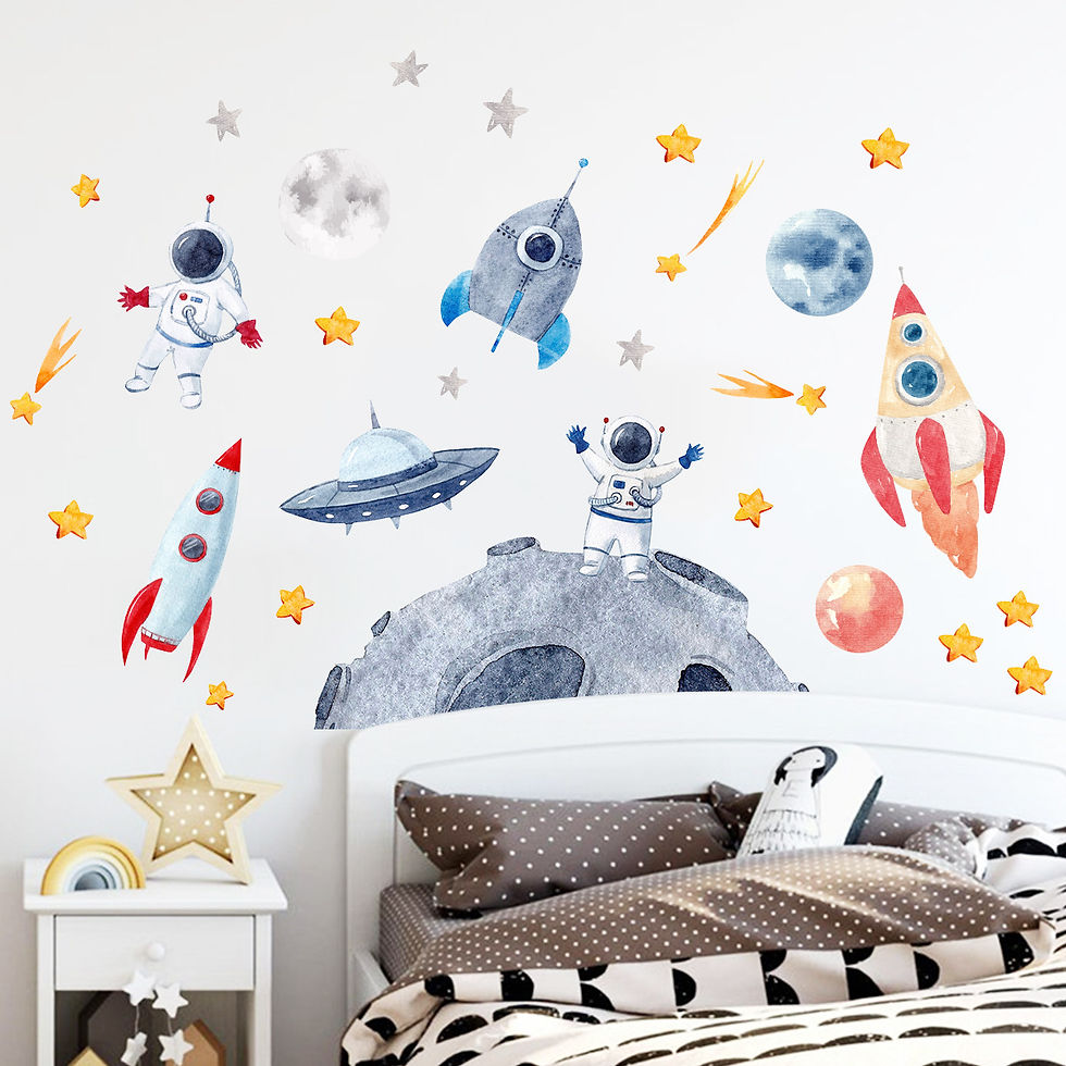 Thumbnail: 3D Creative Planetary Astronauts Wall Sticker Home Decor Cartoon Kids Room Bedro