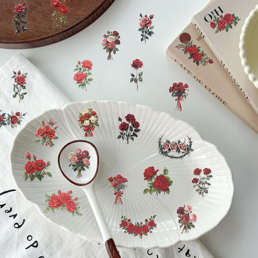 Thumbnail: 50PCS Transparent Vintage Red Rose Sticker Pack Waterproof Clear PET for Scrapbo
