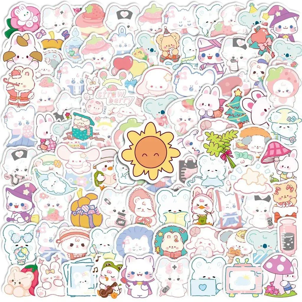 100 Pcs Cute Cartoon Cat Stickers - Korean Style Girlish Ins Cartoon Journal Sti