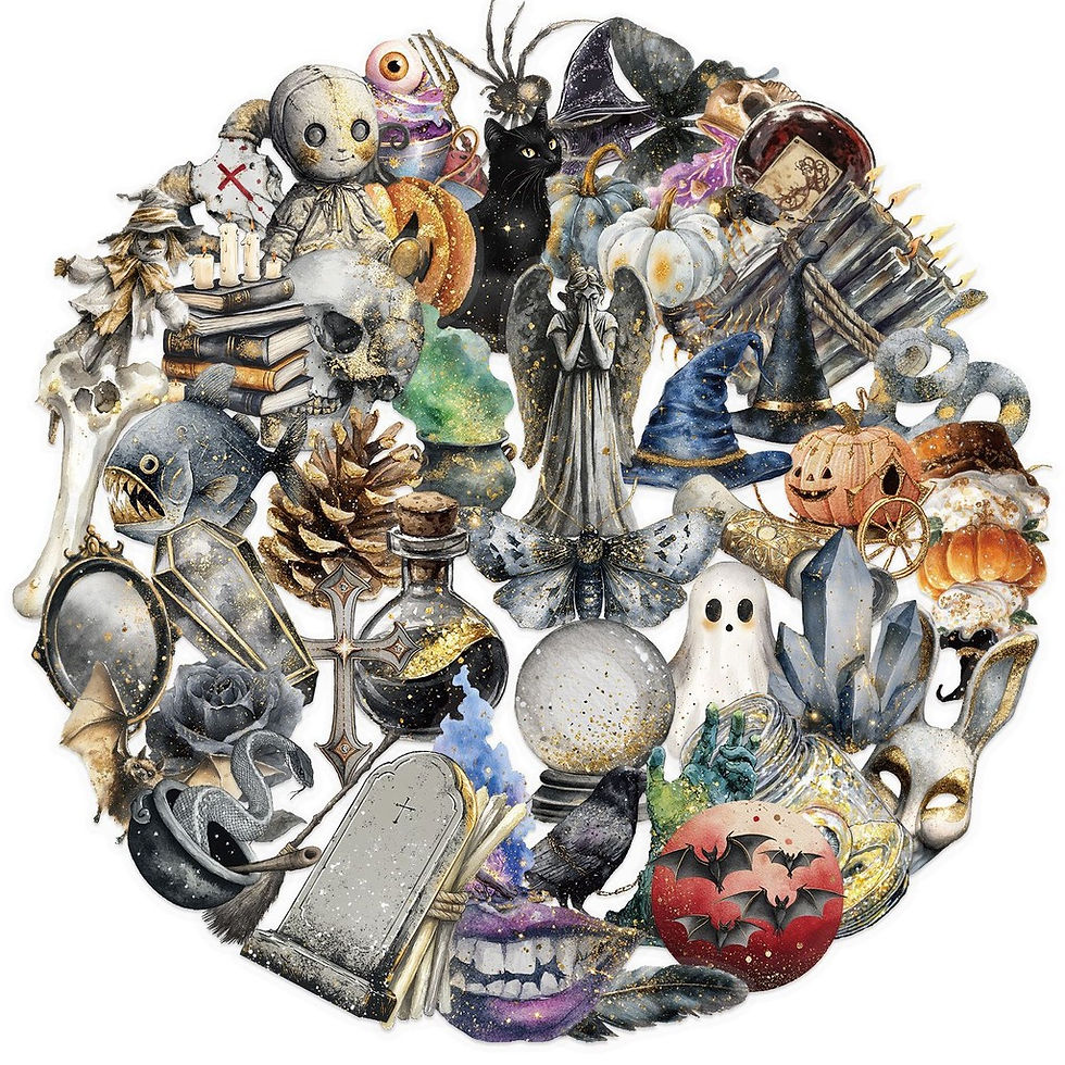 Thumbnail: 50-Piece Retro Watercolor Halloween Stickers - PET Waterproof Decorative Decals 