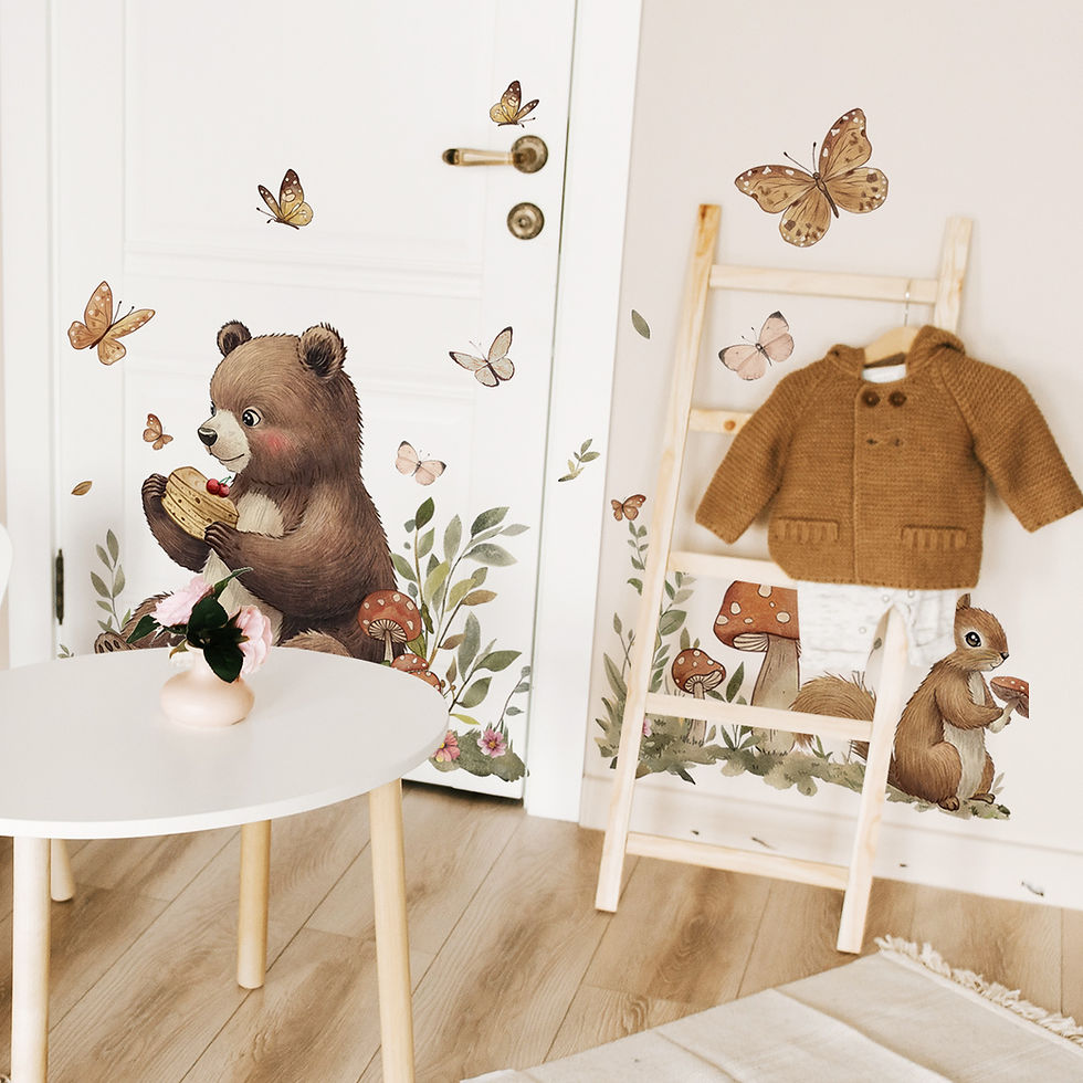 Thumbnail: Cartoon Brown Bear Squirrel Wall Sticker For Children Room Background Decoration