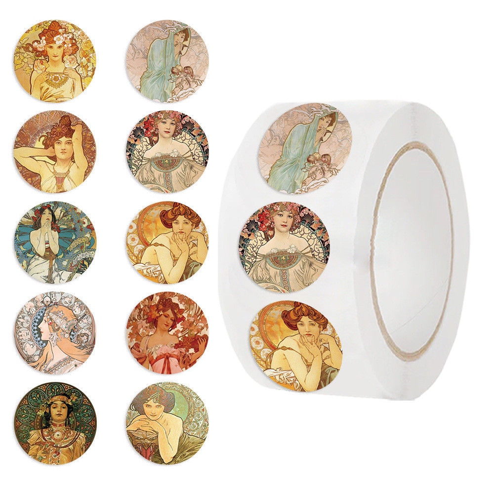 500Pcs/Roll Hot-Selling Mucha Art Washi Tape - Art Nouveau Decor for Journal & E