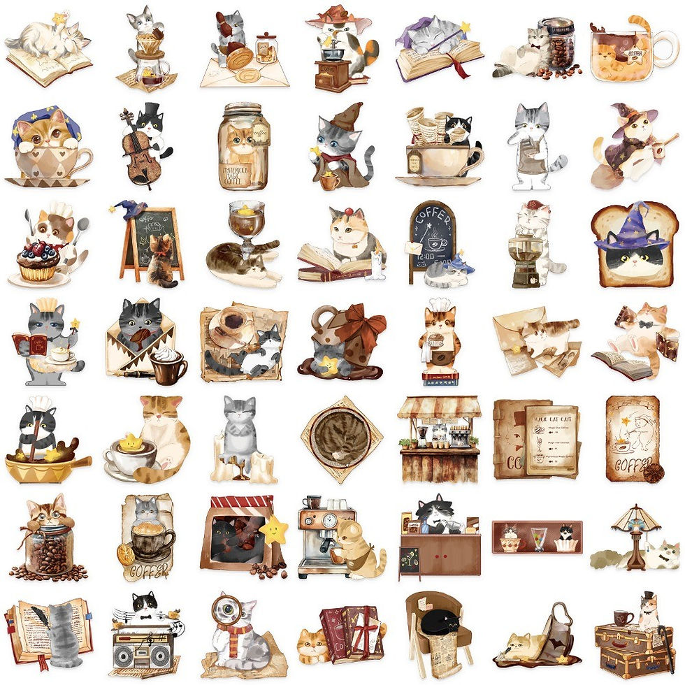 Thumbnail: 50-Piece Cartoon Magic Cat Café Stickers - DIY PET Transparent Decor for Phone 