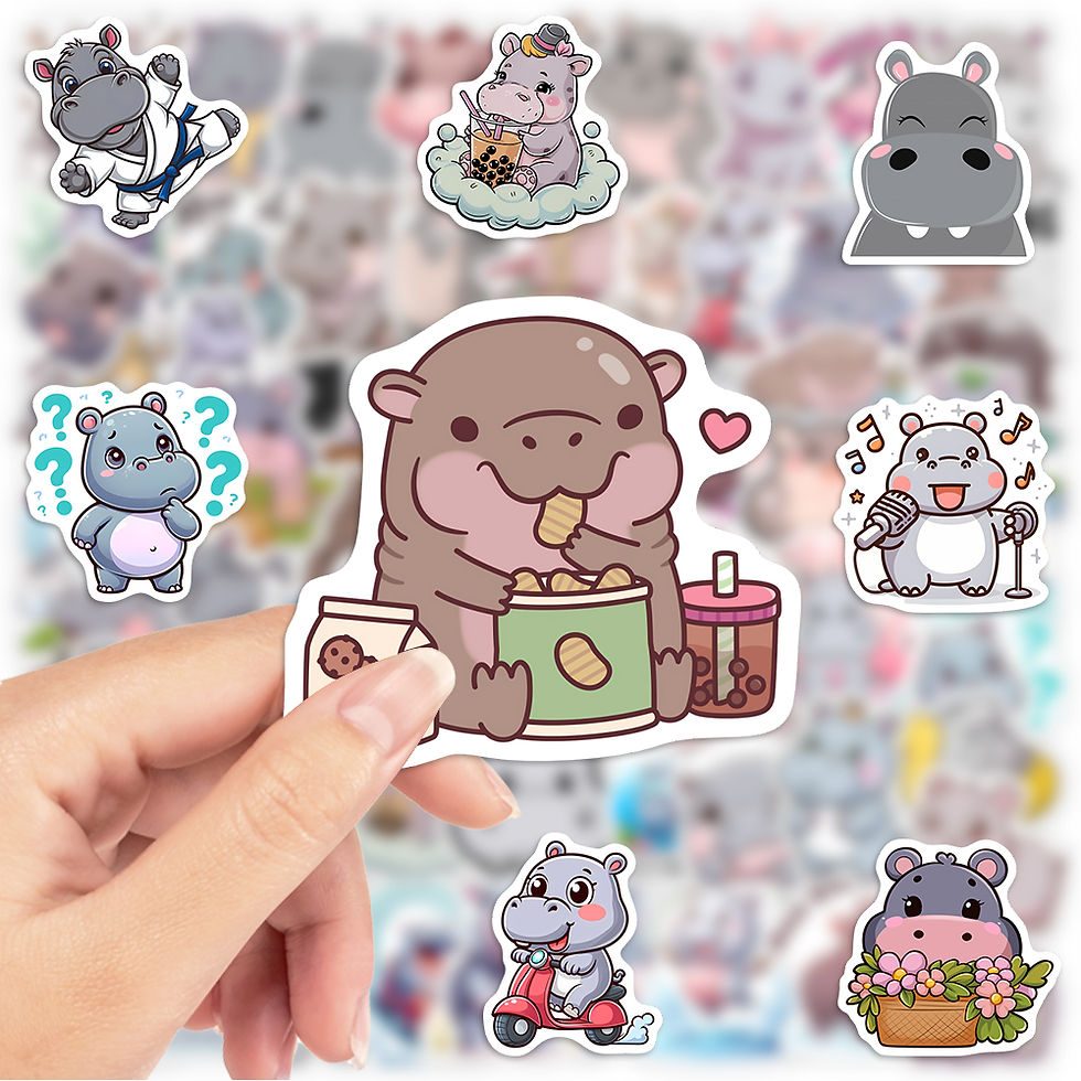 Thumbnail: 10/30/60Pcs Cartoon Hippo Stickers KidsDIY Toys Gift for Scrapbook Junk Journals