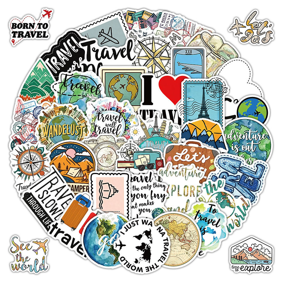 Thumbnail: 50Pcs Global Travel Themed Stickers World Map Landscape Waterproof Decals for Lu