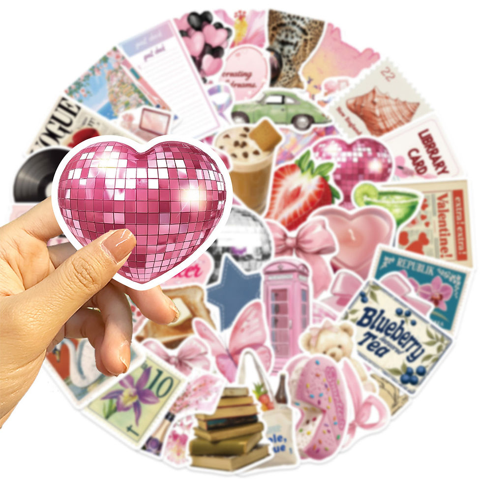 Thumbnail: 50-Piece Cartoon Pink Aesthetic Series Stickers - Waterproof PVC Decorative Deca