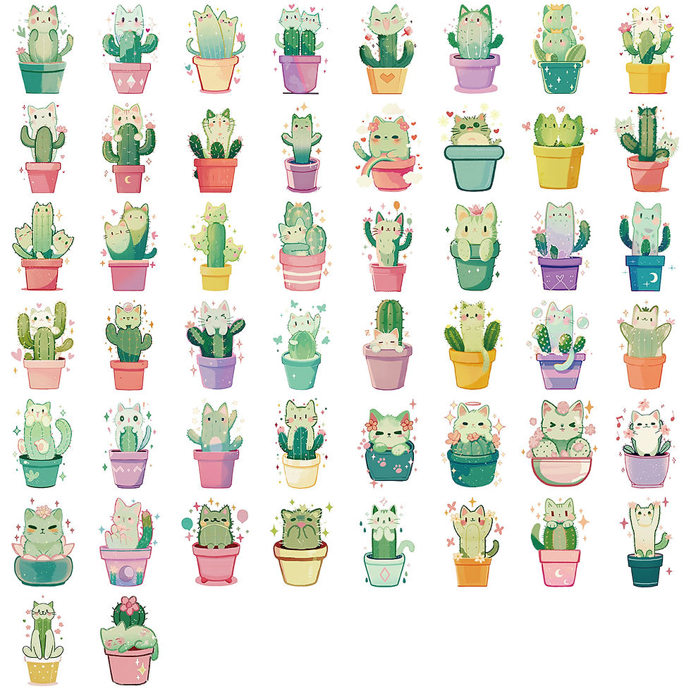 Thumbnail: 50/100PCS Cartoon Cat Cactus Sticker Pack Waterproof Transparent PET Booklet Dec
