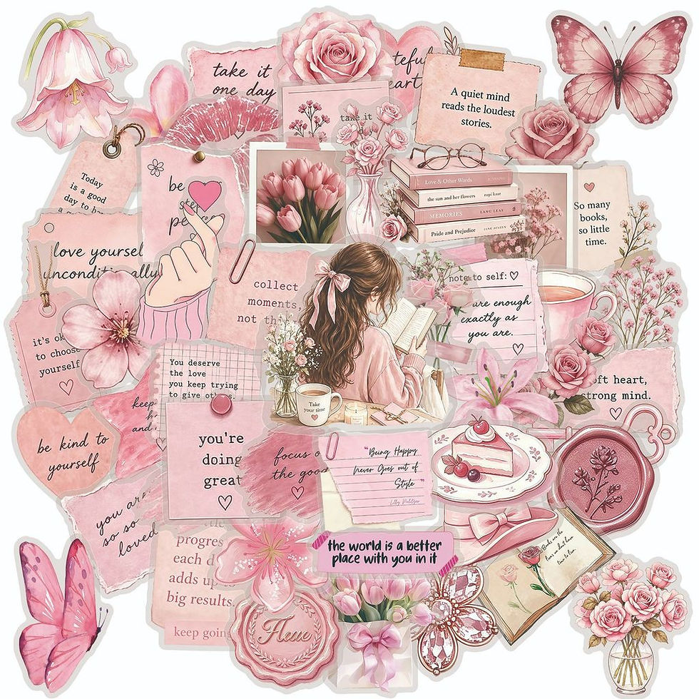 Thumbnail: 50Sheets Pink Watercolor Inspirational PET Stickers Transparent Waterproof Graff