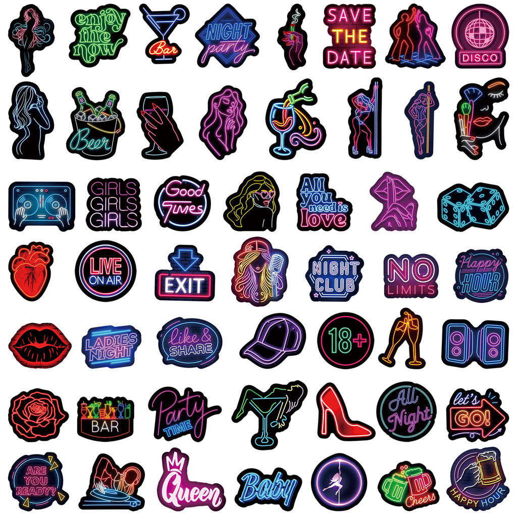 50PCS Neon Light Nightclub Stickers - Waterproof Decor for Car, Phone, Water Cup