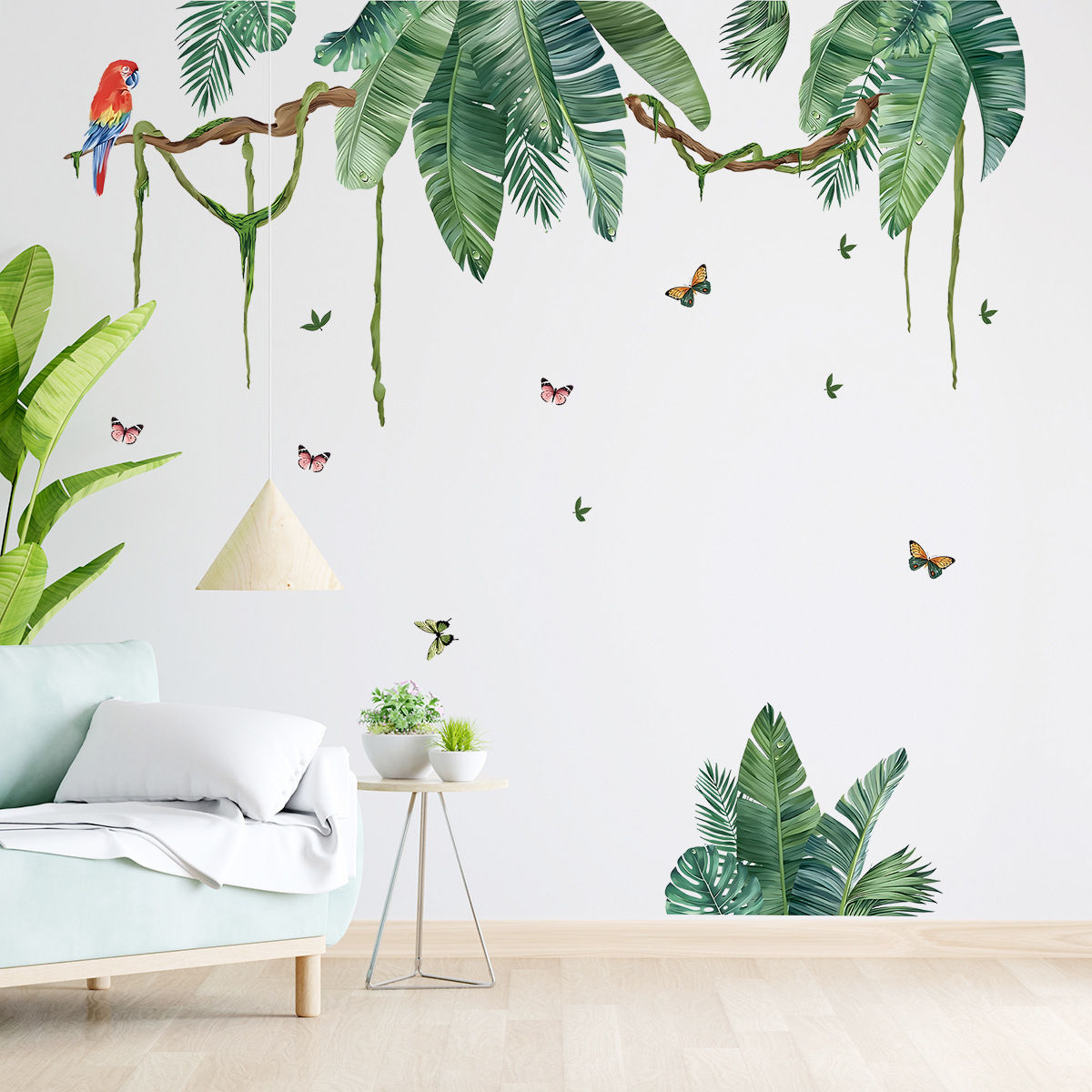 Watercolor Leaf Butterfly Bird Plant Wall Stickers for Living Room Decor Childre