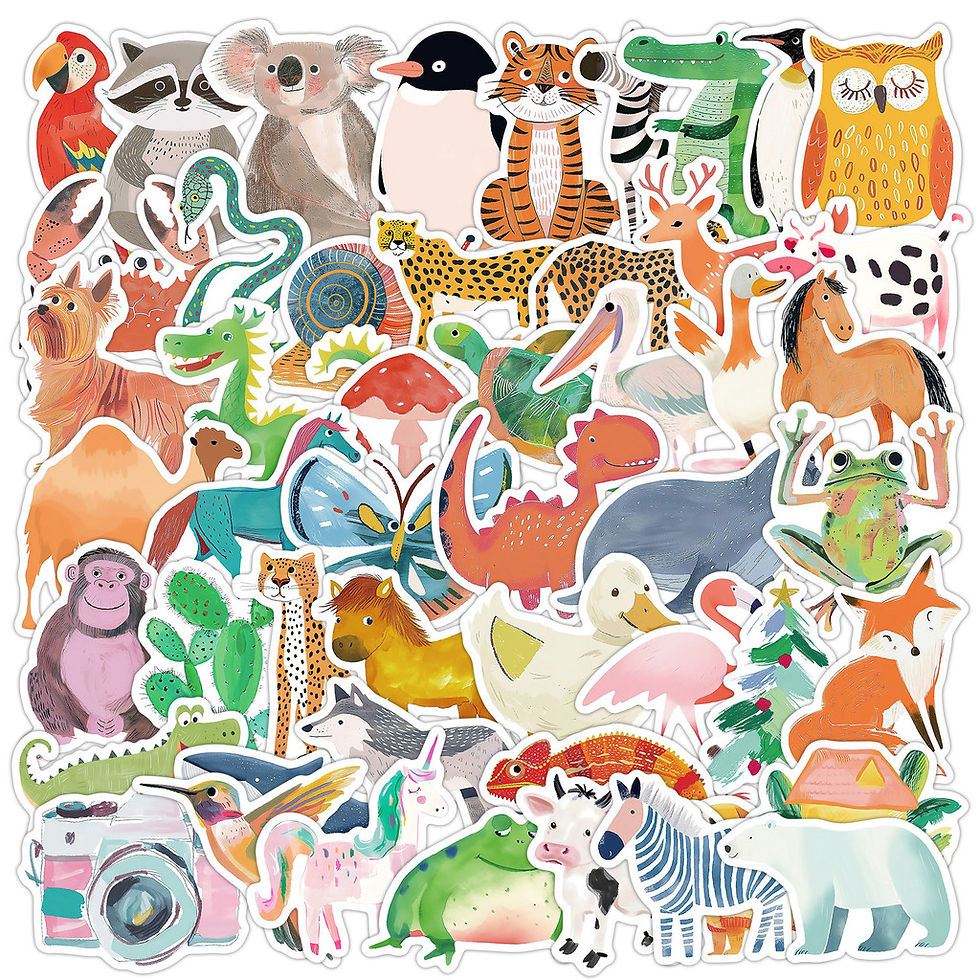 Thumbnail: 50PCS Kids' Hand-Drawn Animal Graffiti Stickers - Waterproof Decor for Water Cup