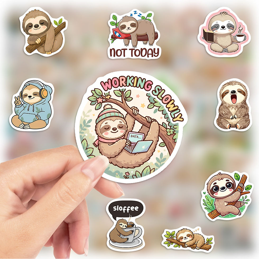 Thumbnail: Adorable Kawaii Cartoon Sloth Vinyl Sticker Waterproof Decal Gift for Journal Pl