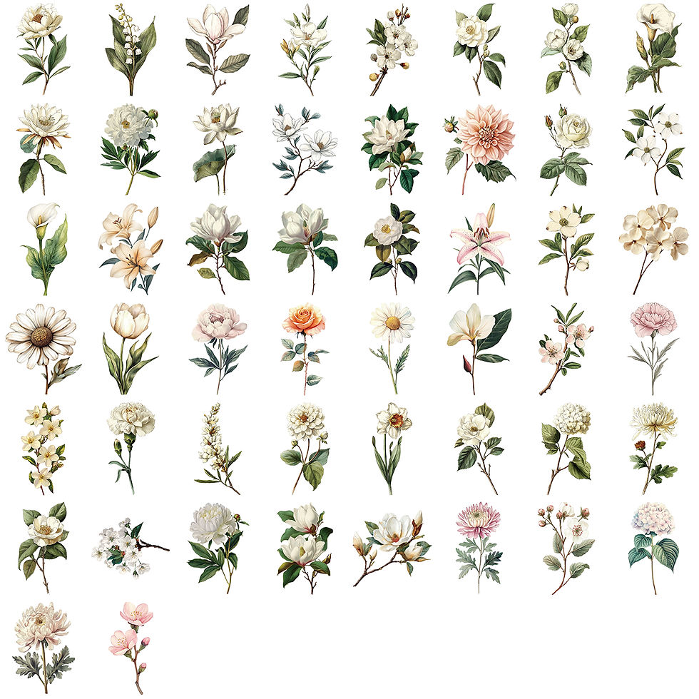 Thumbnail: 50pcs Retro Long-Branch Flowers Floral Stickers Transparent Decals for Phone Cas